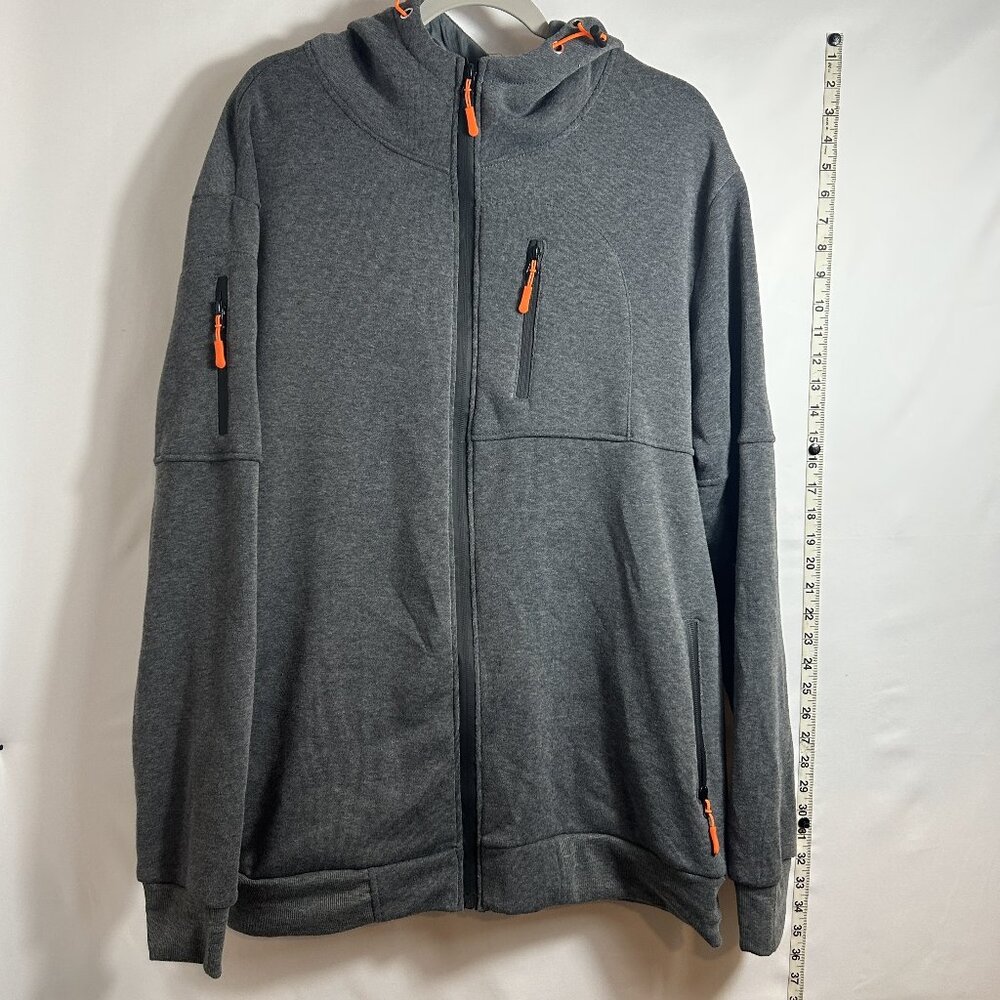 Men's soft texture pocketed dark gray zippered‎ hoodie sweatshirt XXL